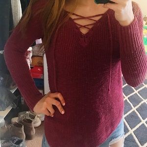 American eagle, lace up sweater